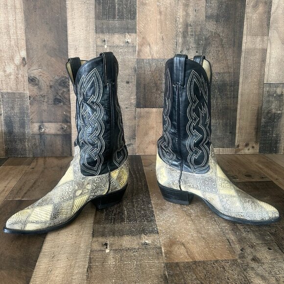 Tony Lama Vintage Patchwork Lizard Western Cowboy Boots Mens 9.5 D - Picture 8 of 12